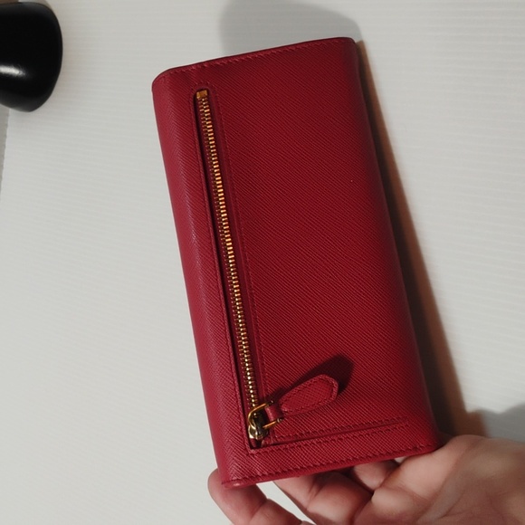 Prada Saffiano Leather Metal Bar Flap Continental Wallet W/Cardholder - Picture 5 of 13